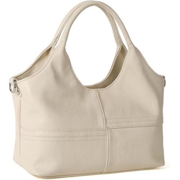 Vegan Leather with Detachable Satchel Strap, Beige - Picture 1 of 6